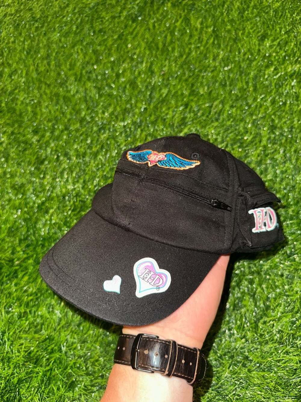 Harley-Davidson Girls Heart Wings Zip Pocket Black Baseball Hat Cap Size 7-14